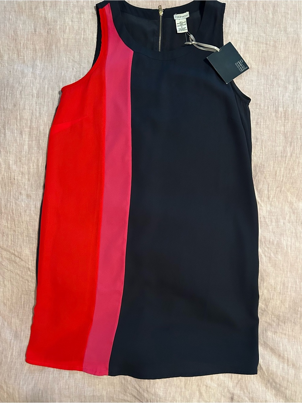 Paraphrase Sleeveless Colorblock Mini Dress in Black, Red & Pink